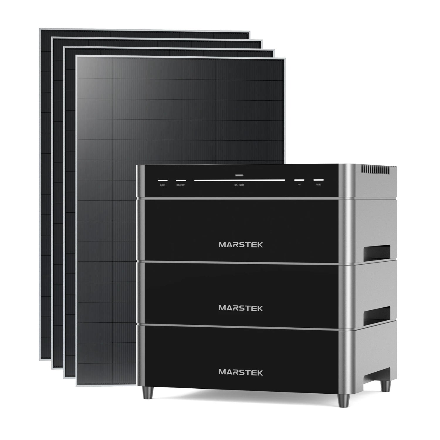 Marstek Venus A All-in-One Speicher mit gestapelten Modulen und Solarmodulen